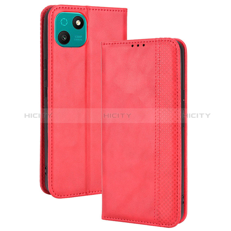 Coque Portefeuille Livre Cuir Etui Clapet BY4 pour Wiko T10 Rouge Plus