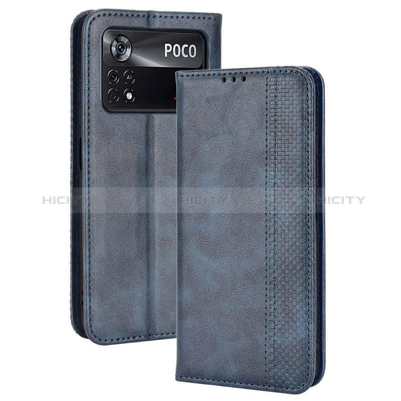 Coque Portefeuille Livre Cuir Etui Clapet BY4 pour Xiaomi Poco M4 Pro 4G Bleu Plus