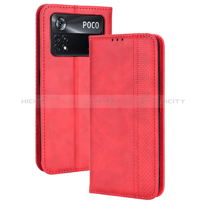 Coque Portefeuille Livre Cuir Etui Clapet BY4 pour Xiaomi Poco M4 Pro 4G Rouge Plus