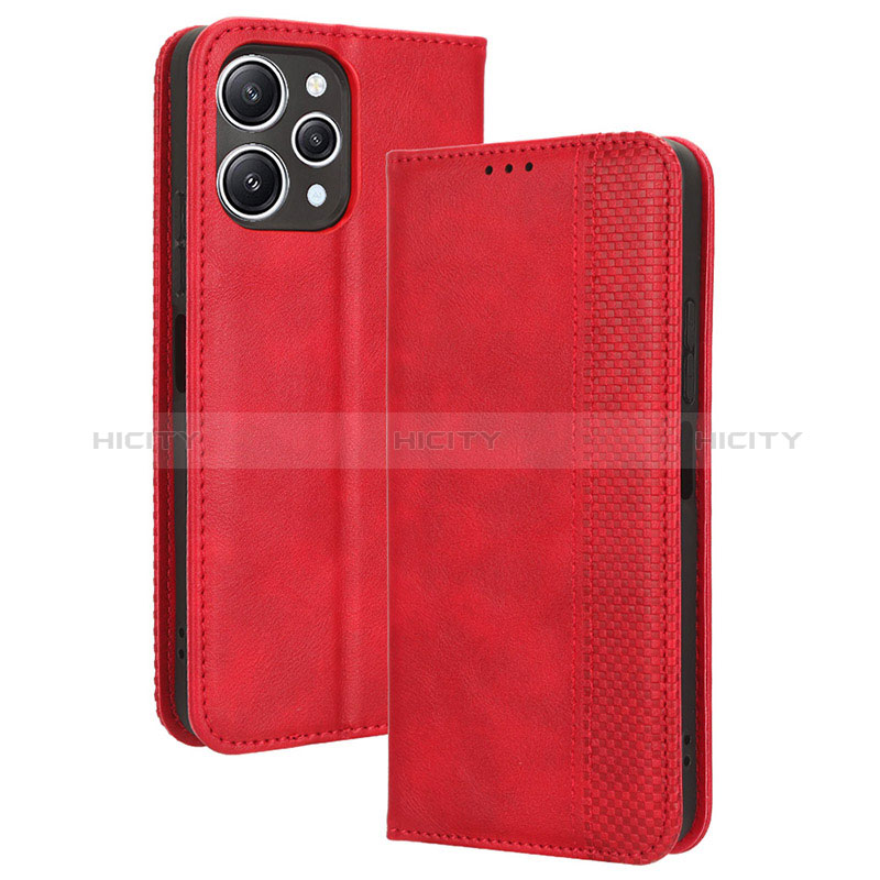 Coque Portefeuille Livre Cuir Etui Clapet BY4 pour Xiaomi Redmi 12 4G Rouge Plus