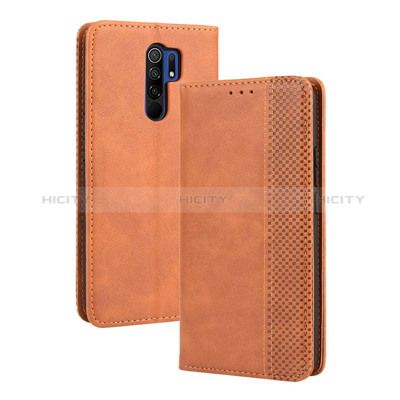 Coque Portefeuille Livre Cuir Etui Clapet BY4 pour Xiaomi Redmi 9 Marron Plus