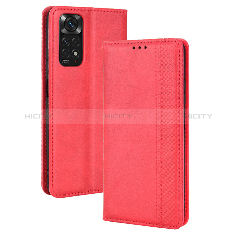 Coque Portefeuille Livre Cuir Etui Clapet BY4 pour Xiaomi Redmi Note 11 4G (2022) Rouge Plus