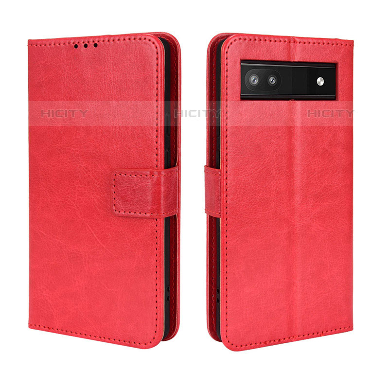 Coque Portefeuille Livre Cuir Etui Clapet BY5 pour Google Pixel 6a 5G Rouge Plus