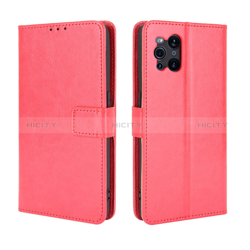 Coque Portefeuille Livre Cuir Etui Clapet BY5 pour Oppo Find X3 5G Rouge Plus