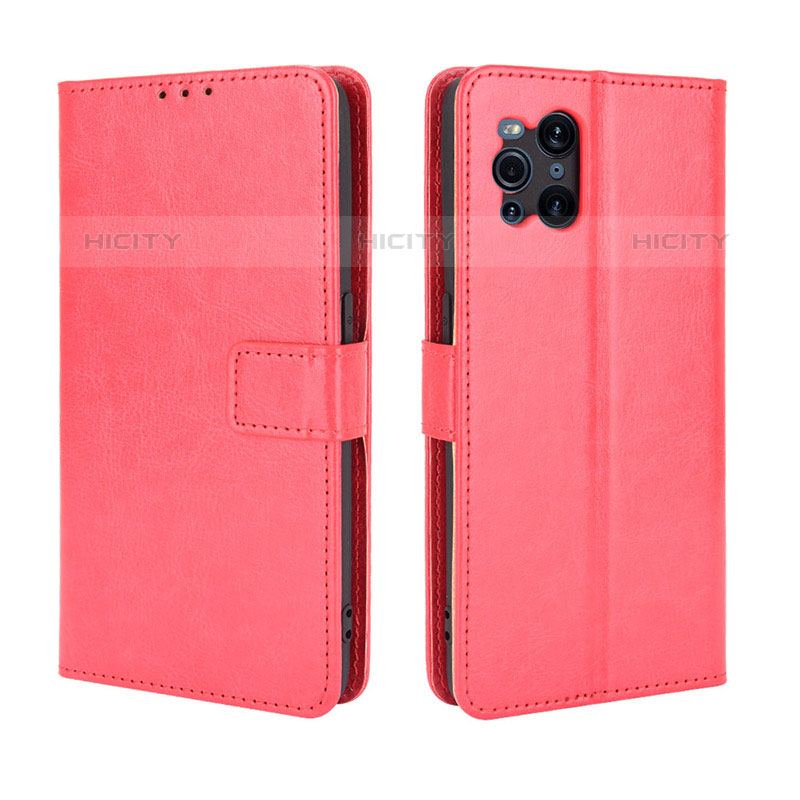 Coque Portefeuille Livre Cuir Etui Clapet BY5 pour Oppo Find X3 Pro 5G Rouge Plus