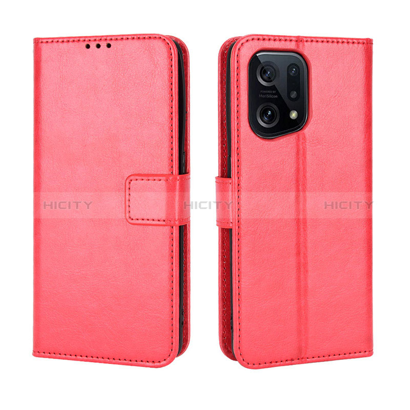 Coque Portefeuille Livre Cuir Etui Clapet BY5 pour Oppo Find X5 5G Rouge Plus