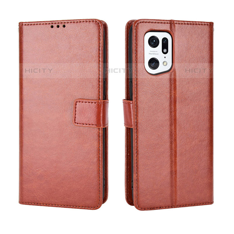 Coque Portefeuille Livre Cuir Etui Clapet BY5 pour Oppo Find X5 Pro 5G Marron Plus