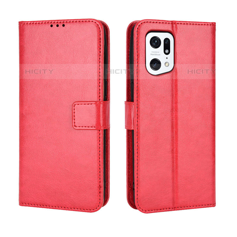 Coque Portefeuille Livre Cuir Etui Clapet BY5 pour Oppo Find X5 Pro 5G Rouge Plus