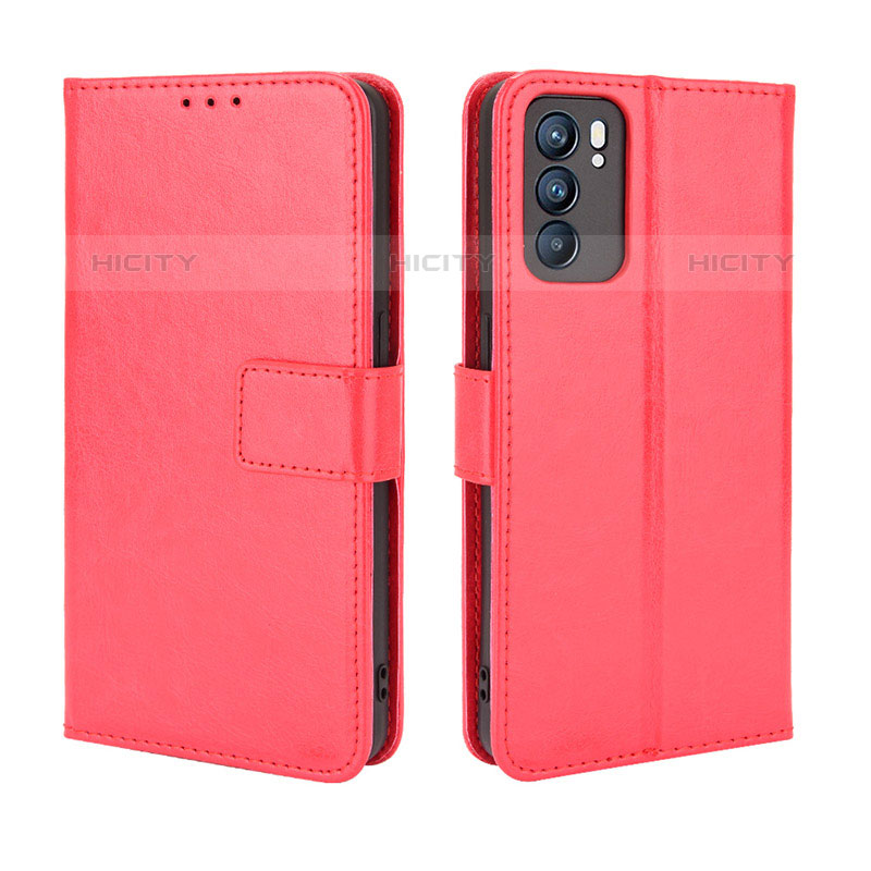 Coque Portefeuille Livre Cuir Etui Clapet BY5 pour Oppo Reno6 5G Rouge Plus