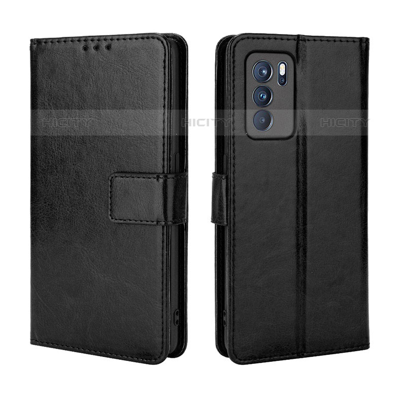 Coque Portefeuille Livre Cuir Etui Clapet BY5 pour Oppo Reno6 Pro 5G India Noir Plus