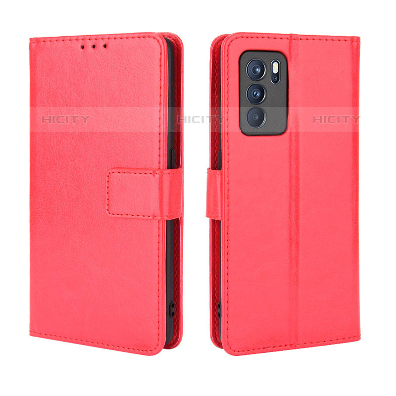 Coque Portefeuille Livre Cuir Etui Clapet BY5 pour Oppo Reno6 Pro 5G India Rouge Plus