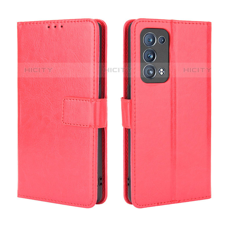 Coque Portefeuille Livre Cuir Etui Clapet BY5 pour Oppo Reno6 Pro 5G Rouge Plus