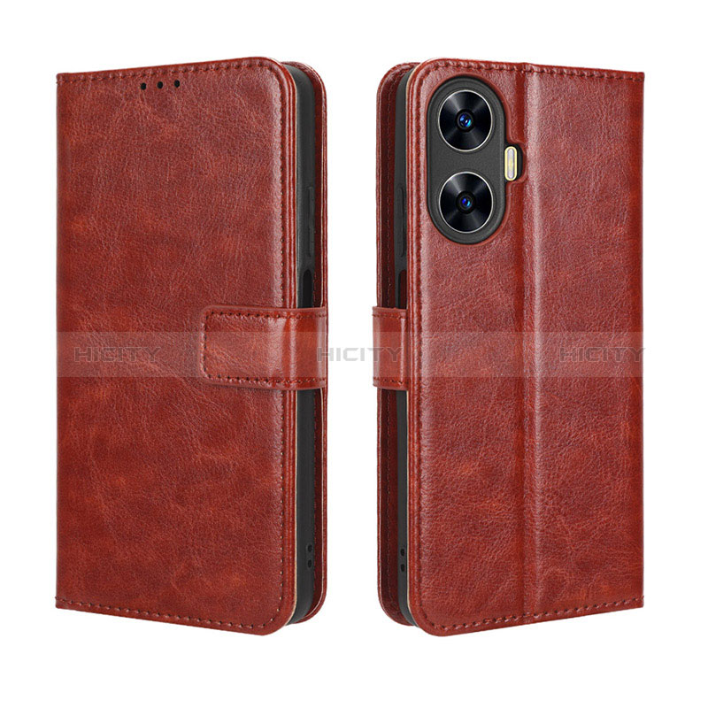 Coque Portefeuille Livre Cuir Etui Clapet BY5 pour Realme C55 Marron Plus