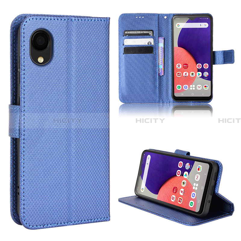 Coque Portefeuille Livre Cuir Etui Clapet BY5 pour Samsung Galaxy A22 5G SC-56B Bleu Plus