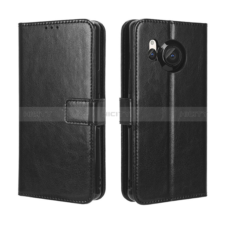 Coque Portefeuille Livre Cuir Etui Clapet BY5 pour Sharp Aquos R8 Noir Plus