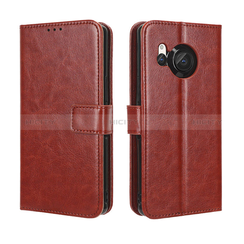 Coque Portefeuille Livre Cuir Etui Clapet BY5 pour Sharp Aquos R8s Marron Plus