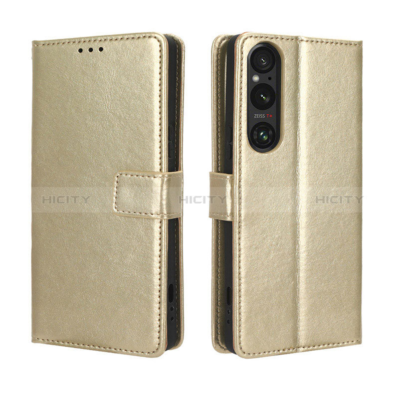 Coque Portefeuille Livre Cuir Etui Clapet BY5 pour Sony Xperia 1 V Or Plus