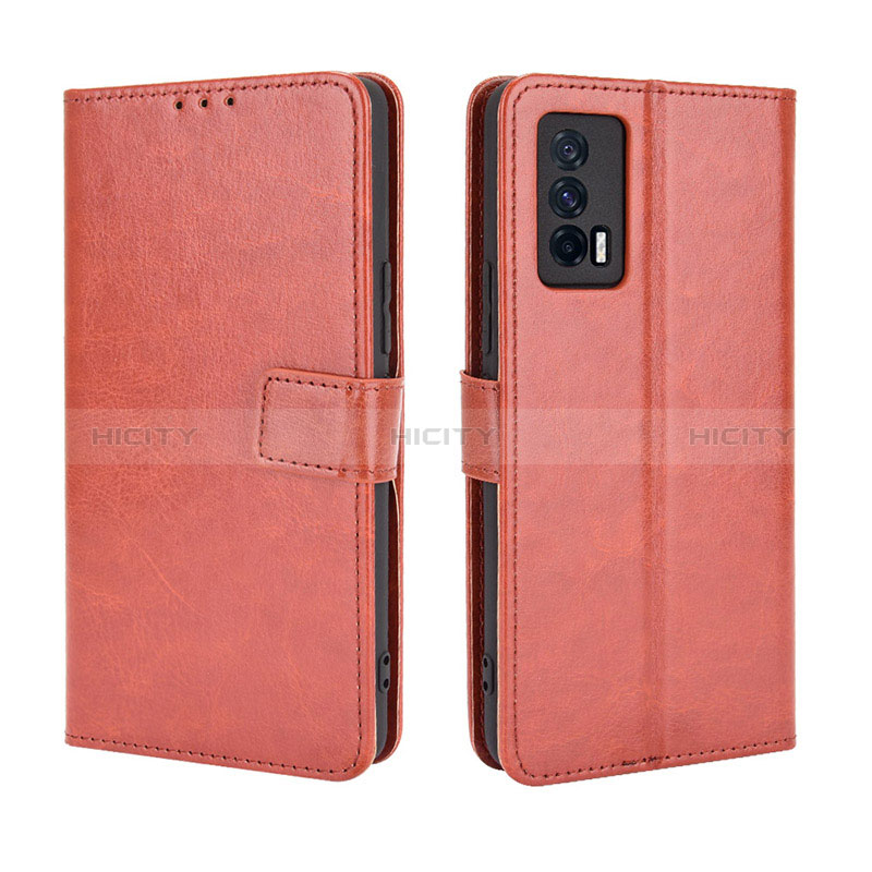 Coque Portefeuille Livre Cuir Etui Clapet BY5 pour Vivo iQOO 7 India 5G Marron Plus