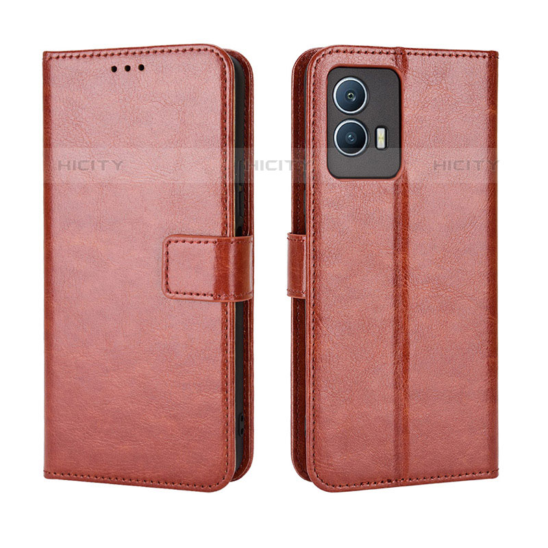 Coque Portefeuille Livre Cuir Etui Clapet BY5 pour Vivo iQOO U5 5G Marron Plus