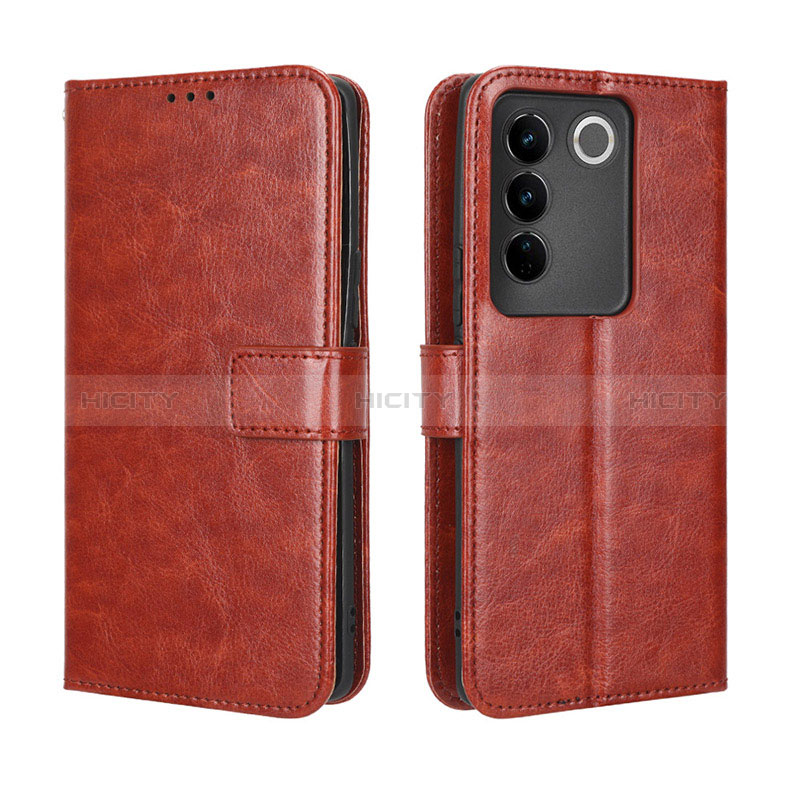 Coque Portefeuille Livre Cuir Etui Clapet BY5 pour Vivo V27 5G Marron Plus