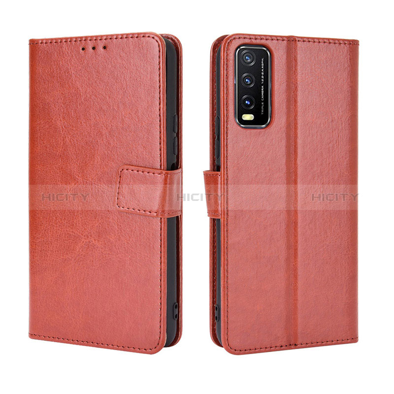 Coque Portefeuille Livre Cuir Etui Clapet BY5 pour Vivo Y11s Marron Plus