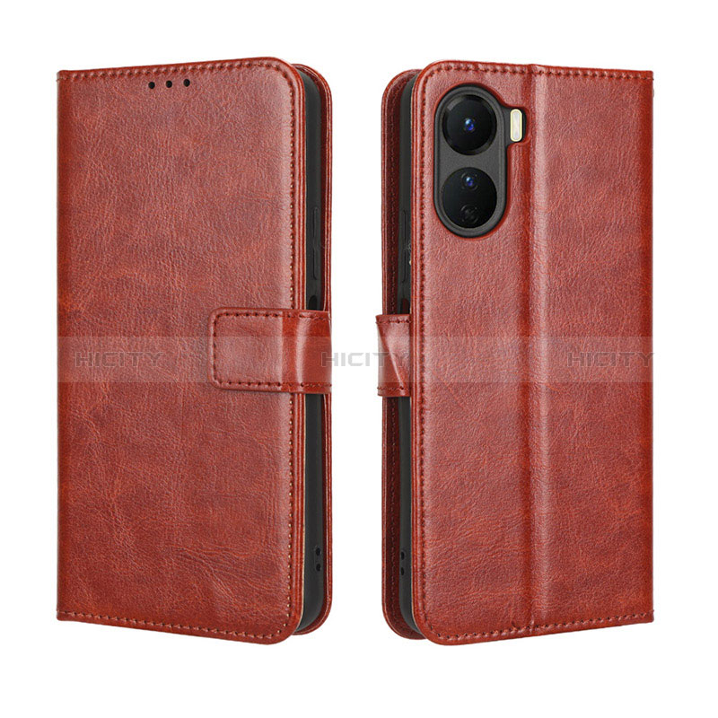 Coque Portefeuille Livre Cuir Etui Clapet BY5 pour Vivo Y16 Marron Plus