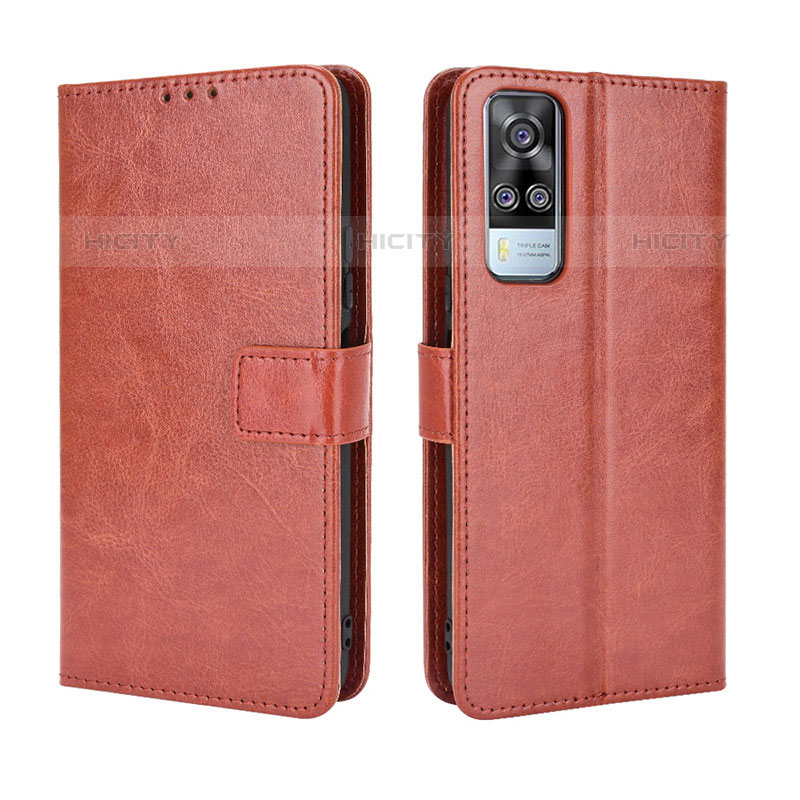 Coque Portefeuille Livre Cuir Etui Clapet BY5 pour Vivo Y51A Marron Plus