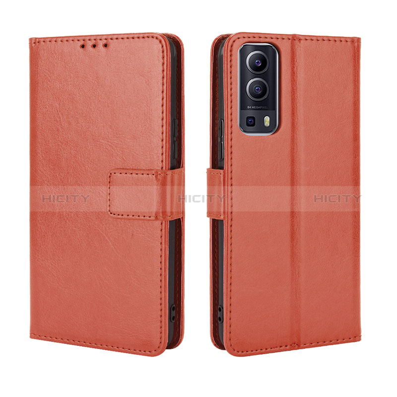 Coque Portefeuille Livre Cuir Etui Clapet BY5 pour Vivo Y72 5G Marron Plus