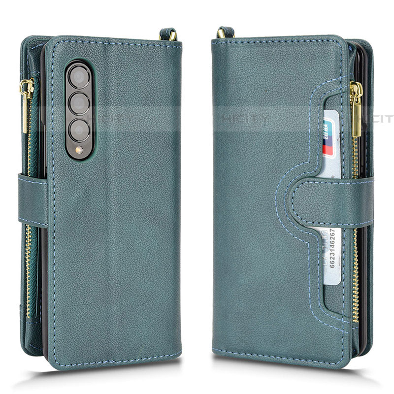 Coque Portefeuille Livre Cuir Etui Clapet BY8 pour Samsung Galaxy Z Fold4 5G Vert Plus