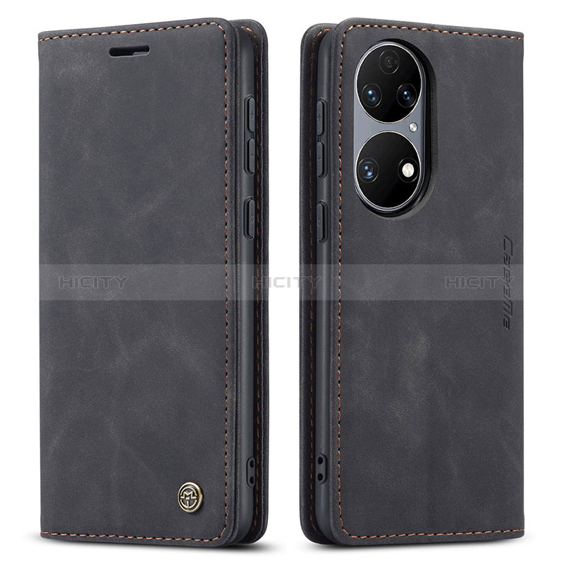 Coque Portefeuille Livre Cuir Etui Clapet C01S pour Huawei P50 Noir Plus