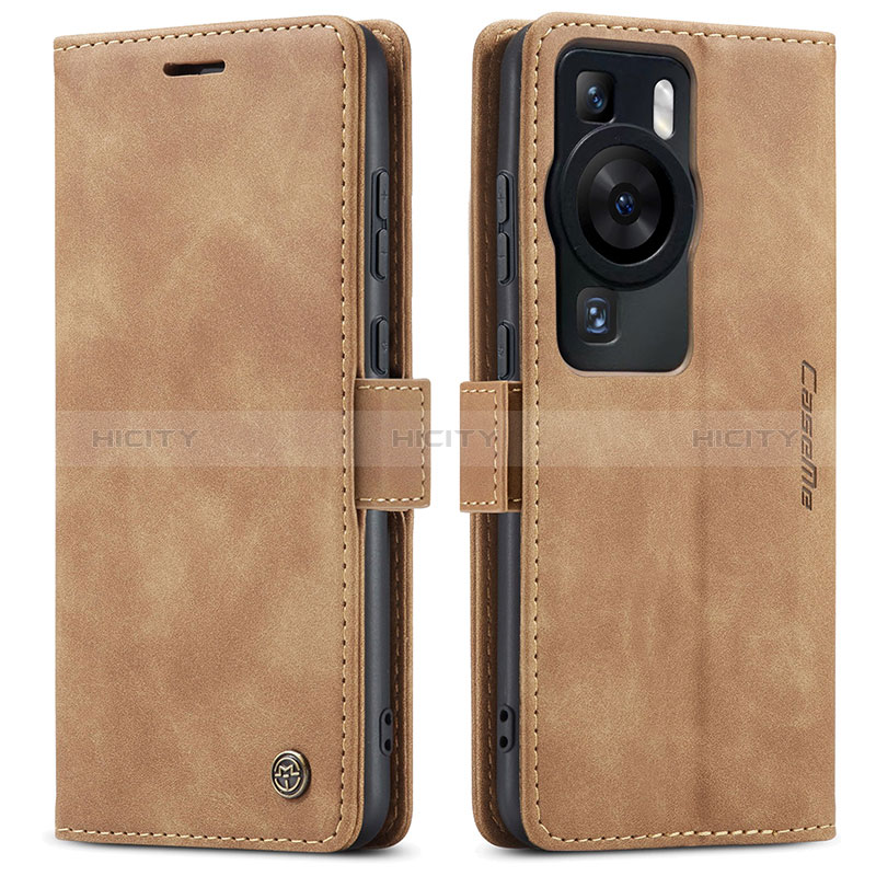 Coque Portefeuille Livre Cuir Etui Clapet C01S pour Huawei P60 Brun Clair Plus