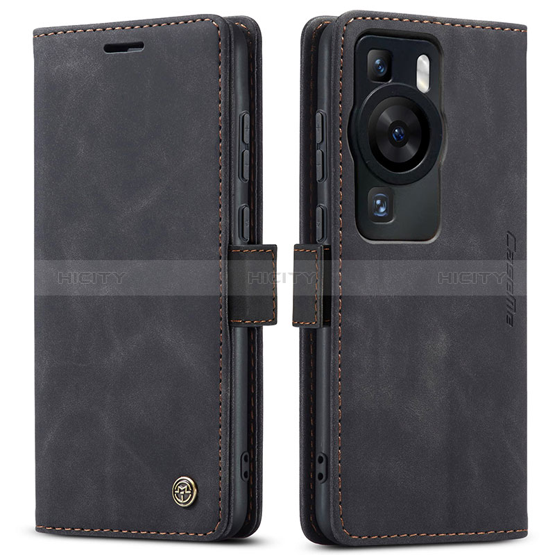 Coque Portefeuille Livre Cuir Etui Clapet C01S pour Huawei P60 Noir Plus