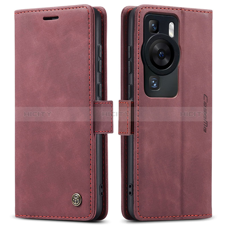 Coque Portefeuille Livre Cuir Etui Clapet C01S pour Huawei P60 Pro Vin Rouge Plus