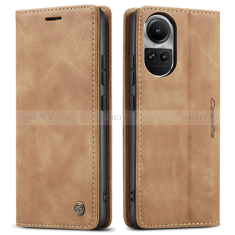 Coque Portefeuille Livre Cuir Etui Clapet C01S pour Oppo Reno10 5G Brun Clair Plus