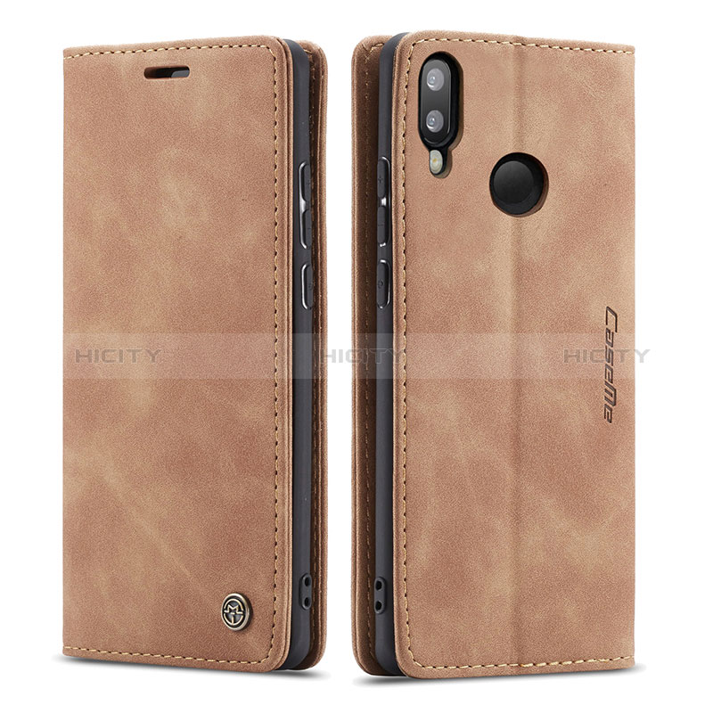 Coque Portefeuille Livre Cuir Etui Clapet C01S pour Samsung Galaxy M20 Brun Clair Plus