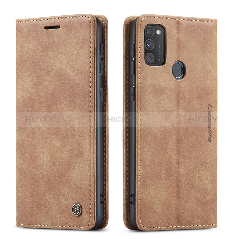 Coque Portefeuille Livre Cuir Etui Clapet C01S pour Samsung Galaxy M21 Brun Clair Plus