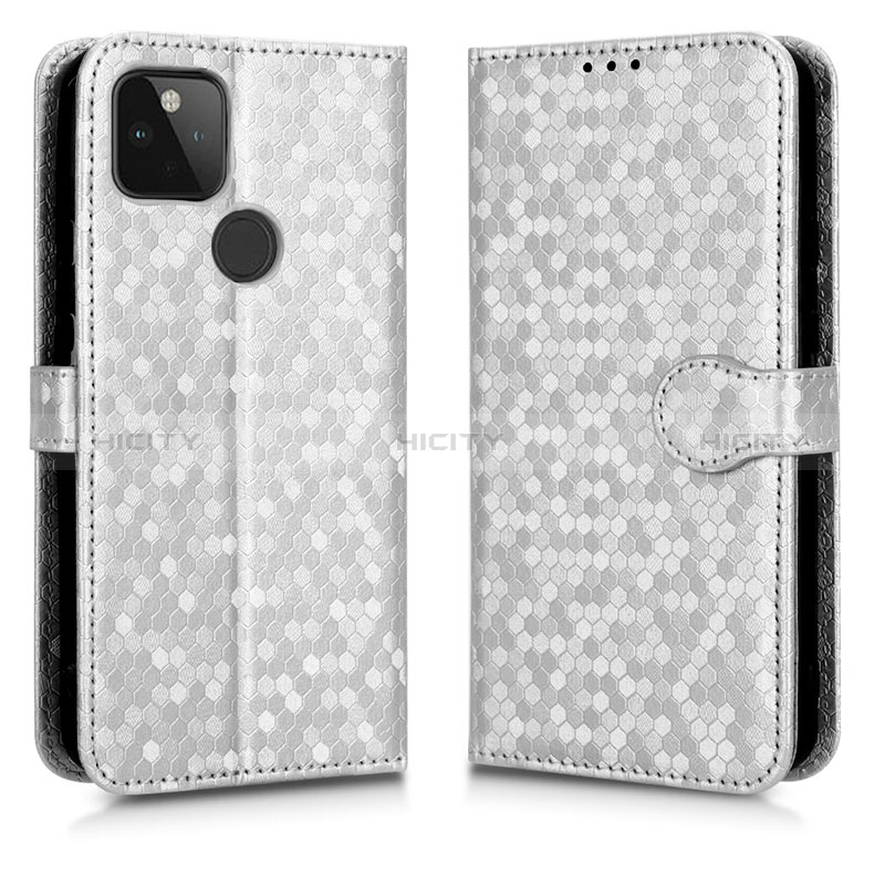 Coque Portefeuille Livre Cuir Etui Clapet C01X pour Google Pixel 5a 5G Argent Plus