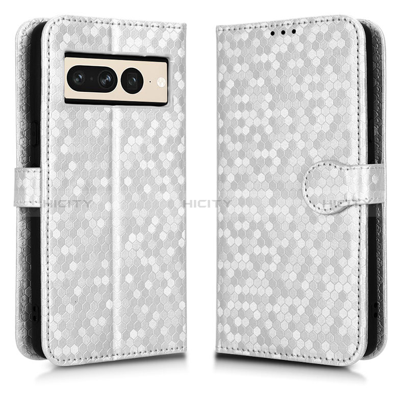 Coque Portefeuille Livre Cuir Etui Clapet C01X pour Google Pixel 7 Pro 5G Argent Plus