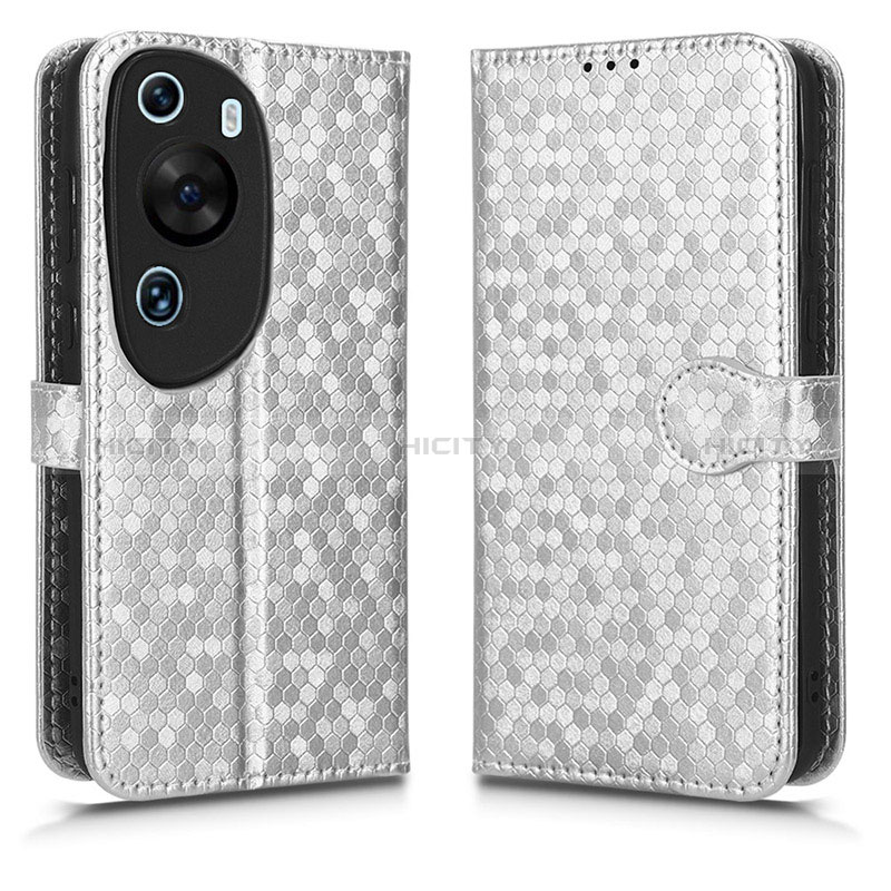 Coque Portefeuille Livre Cuir Etui Clapet C01X pour Huawei P60 Art Argent Plus