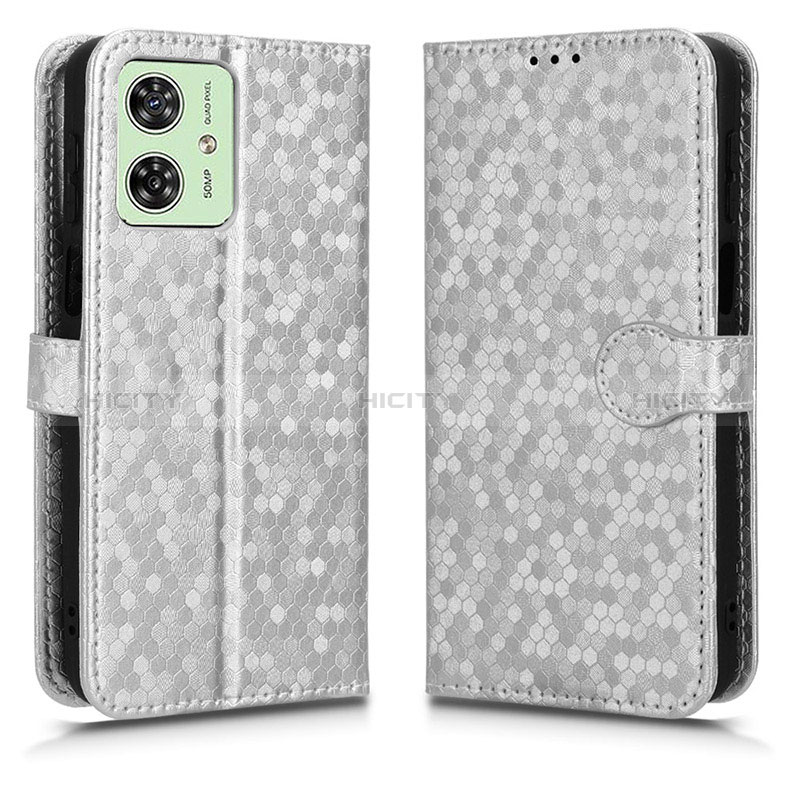 Coque Portefeuille Livre Cuir Etui Clapet C01X pour Motorola Moto G54 5G Argent Plus