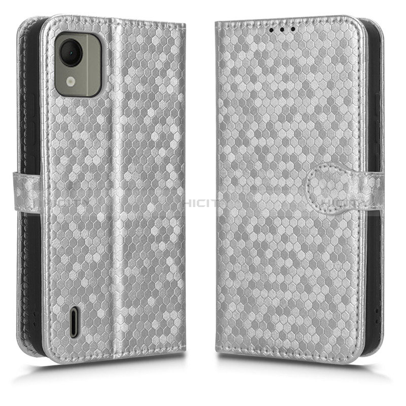 Coque Portefeuille Livre Cuir Etui Clapet C01X pour Nokia C110 Argent Plus