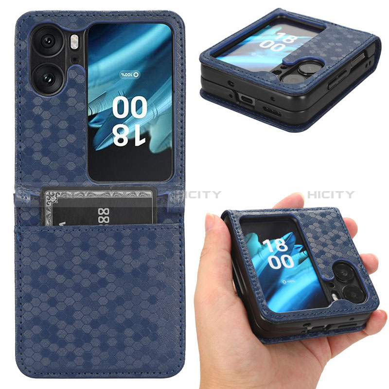 Coque Portefeuille Livre Cuir Etui Clapet C01X pour Oppo Find N2 Flip 5G Bleu Plus