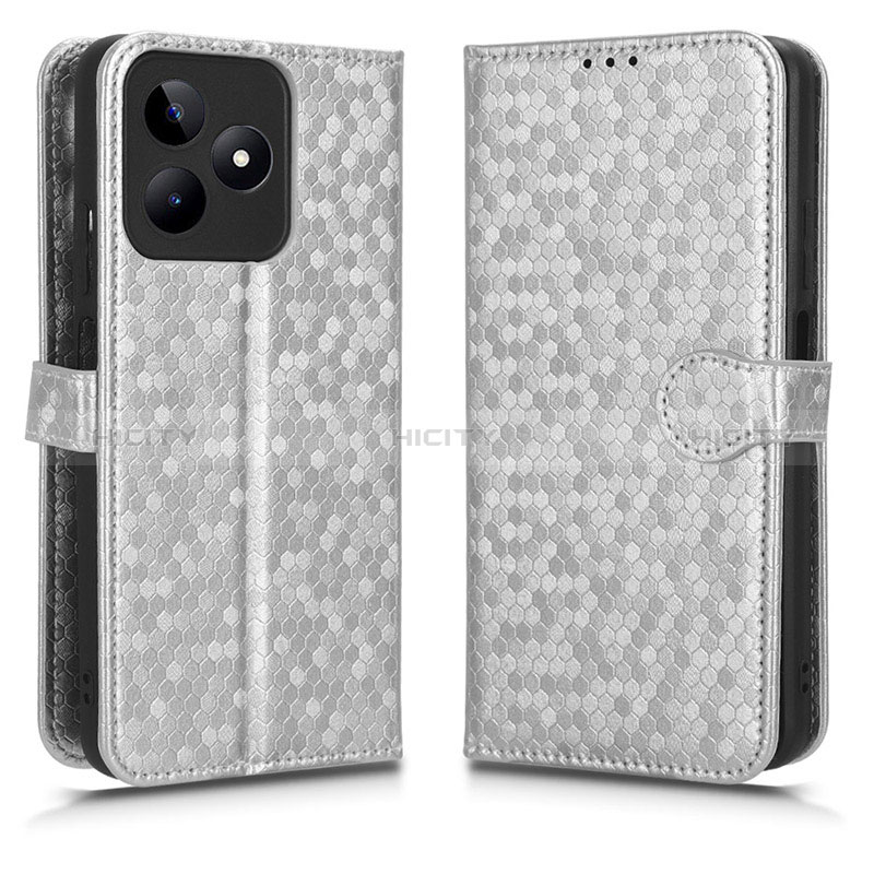 Coque Portefeuille Livre Cuir Etui Clapet C01X pour Realme C53 India Argent Plus