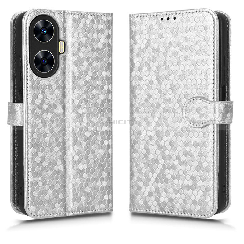 Coque Portefeuille Livre Cuir Etui Clapet C01X pour Realme C55 Argent Plus