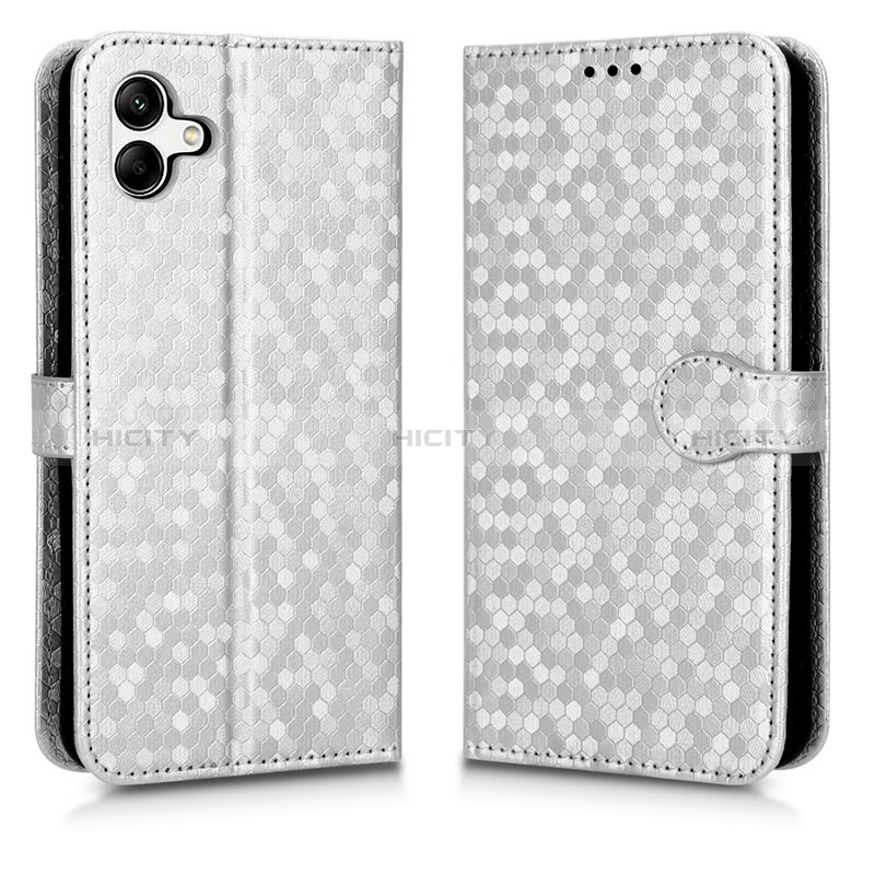 Coque Portefeuille Livre Cuir Etui Clapet C01X pour Samsung Galaxy M04 Argent Plus