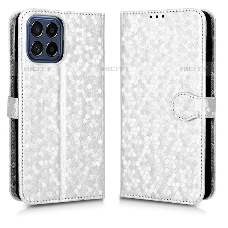 Coque Portefeuille Livre Cuir Etui Clapet C01X pour Samsung Galaxy M33 5G Argent Plus