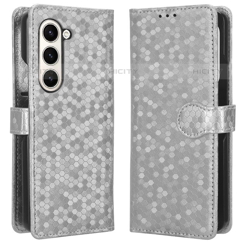 Coque Portefeuille Livre Cuir Etui Clapet C01X pour Samsung Galaxy Z Fold5 5G Argent Plus