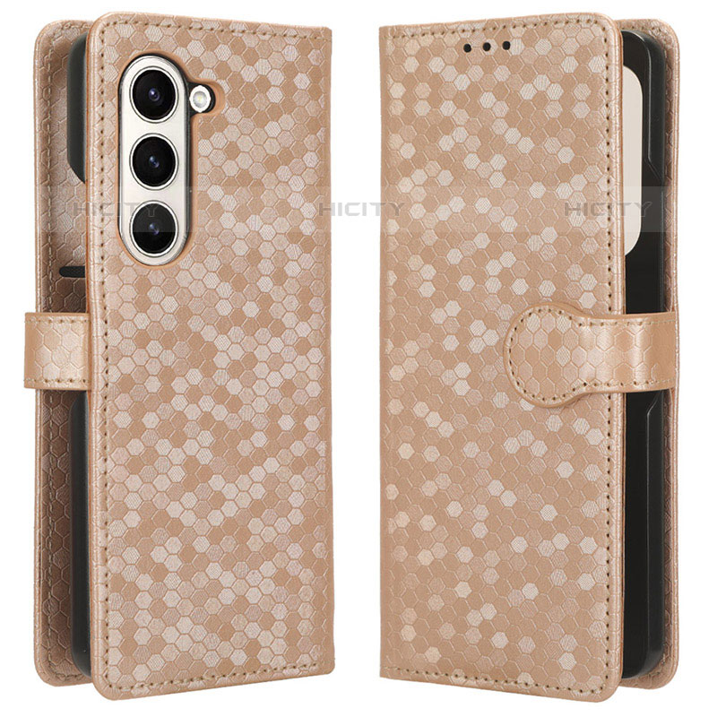 Coque Portefeuille Livre Cuir Etui Clapet C01X pour Samsung Galaxy Z Fold5 5G Or Plus