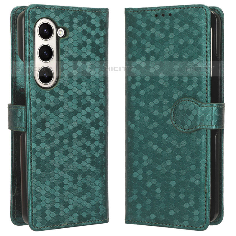 Coque Portefeuille Livre Cuir Etui Clapet C01X pour Samsung Galaxy Z Fold5 5G Vert Plus