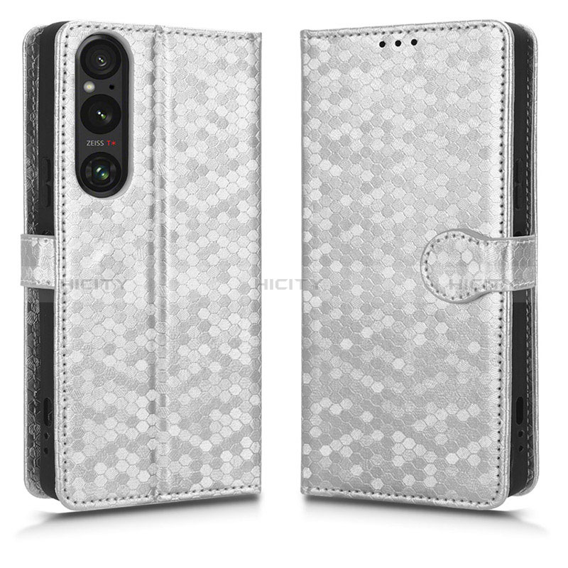 Coque Portefeuille Livre Cuir Etui Clapet C01X pour Sony Xperia 1 V Argent Plus